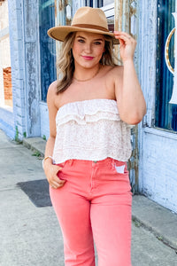 Ivory + Dusty Blush Floral Ruffle Tank Top