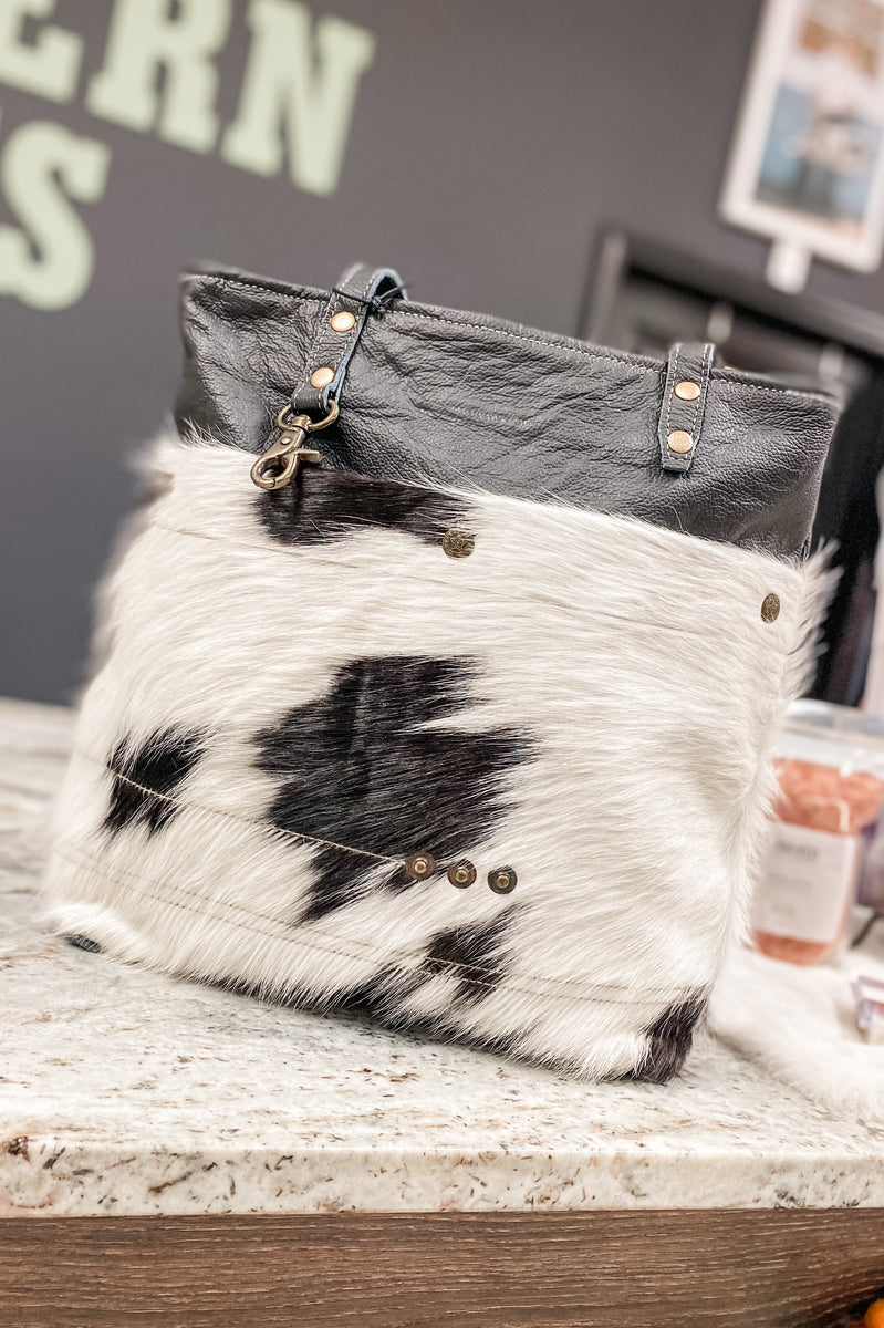 Genuine leather hair on cowhide women NEW* Black and White Cowhide Tote Bag display picture 1