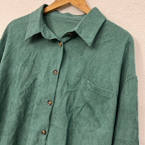 Women's Green Corduroy Button Down Shacket Size 3XL