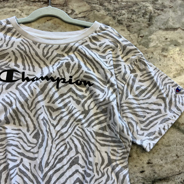 Champion Girls Lightweight Cropped Zebra Tee Youth Large