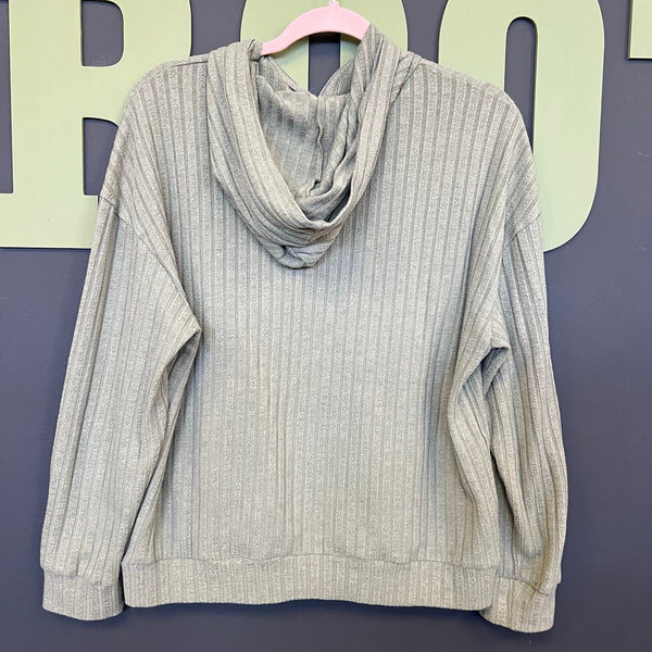 Women's Light Green Ribbed Hooded Lightweight Pullover Medium
