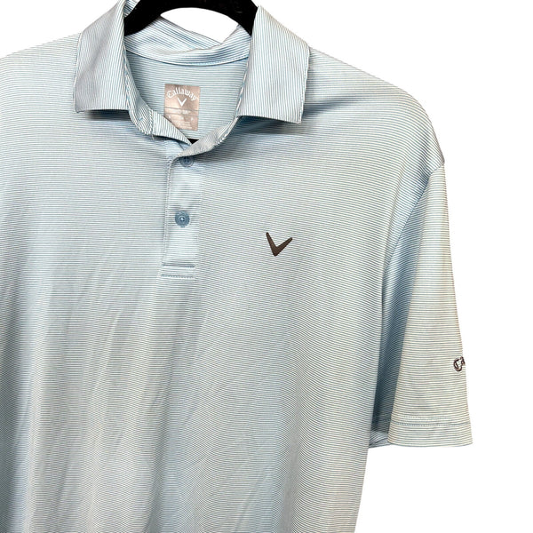 Callaway Golf Opti Dri Blue + White Striped Polo Small