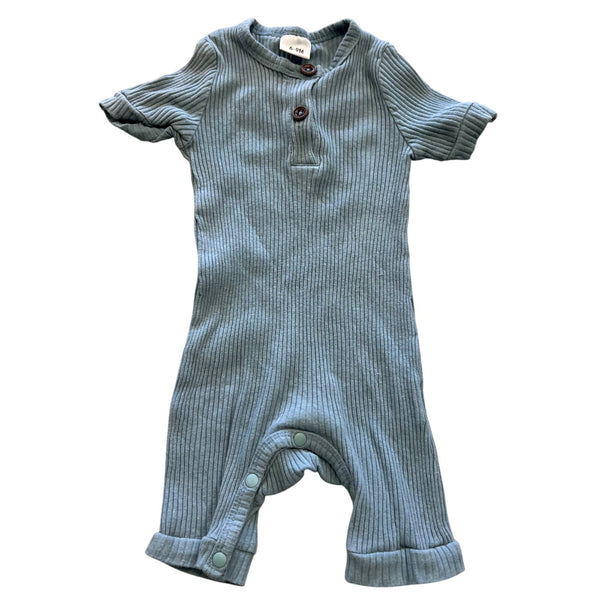 Periwinkle Blue Ribbed Henley Snap Close Romper Size 6-9 Mo