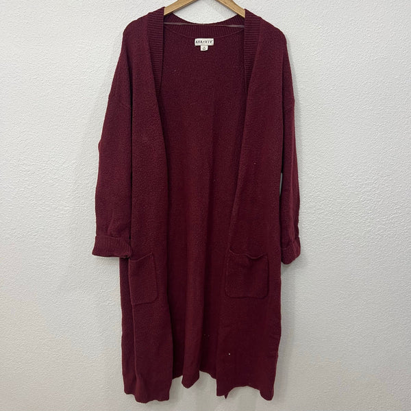 Ava + Viv Maroon Long Cardigan Women's Plus Size 2XL