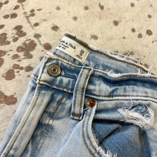 Abercrombie & Fitch Ankle Straight Ultra High Rise Light Wash Distressed Jeans 0
