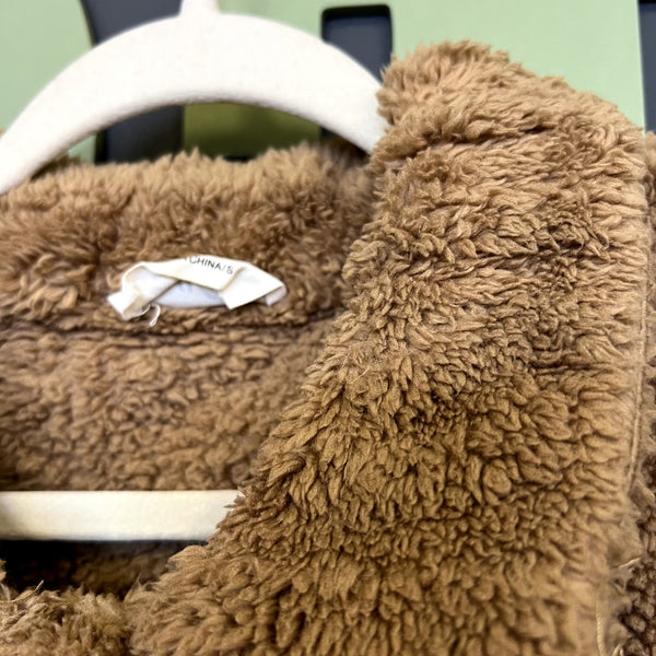 New In Boutique Brown Sherpa Cable Knit Button Coat Small