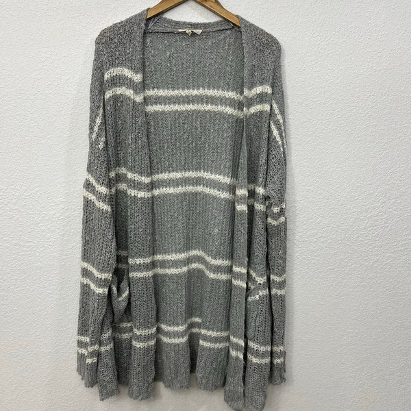 Reborn J Boutique Gray + White Striped Chunky Cardigan 3XL