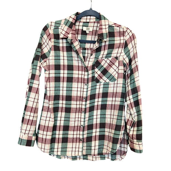 True Craft Maroon + Green Plaid Button Down Top Small