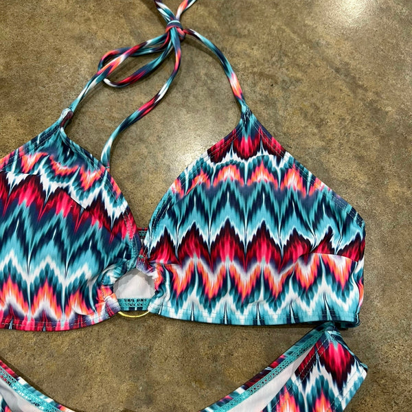 Women's Red + Blue Tribal Cheeky Bikini Set Medium
