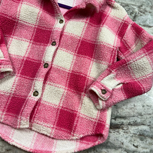 Carter's Kids Pink + White Plaid Sherpa Button Down Jacket Size 8
