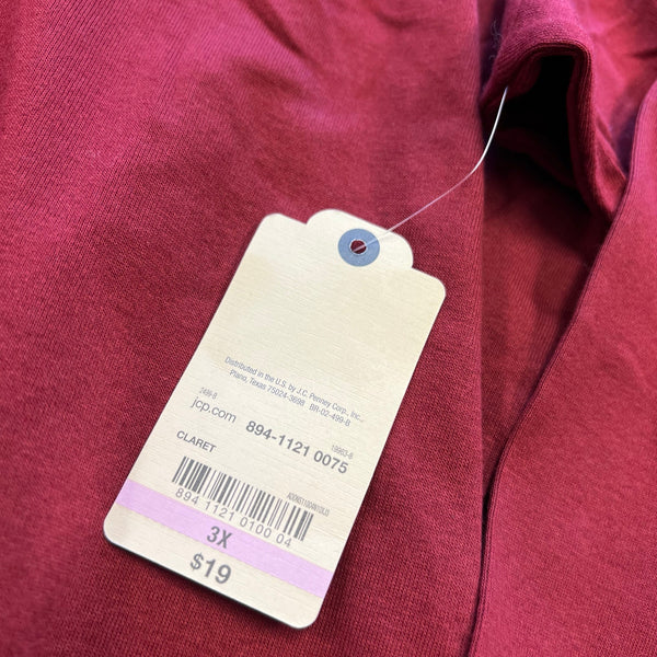 NWT St. John's Bay Maroon V-Neck Basic Long Sleeve Top Size 3XL