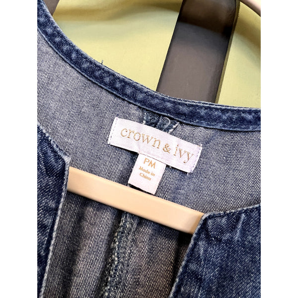 Crown & Ivy Denim Embroidered Mini Dress Size Petite Medium