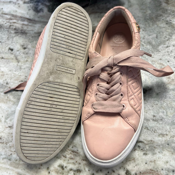 Tory Burch Marion Pink Quilted Leather Sneakers Size 6.5