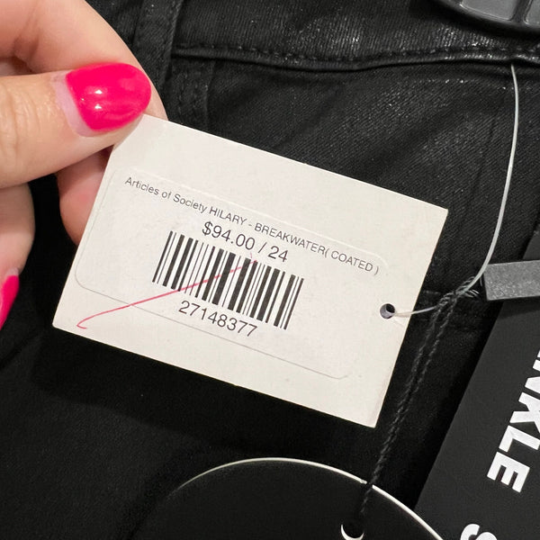 NWT Articles of Society Hilary Breakwater Coated Black Skinny Jeans Size 24