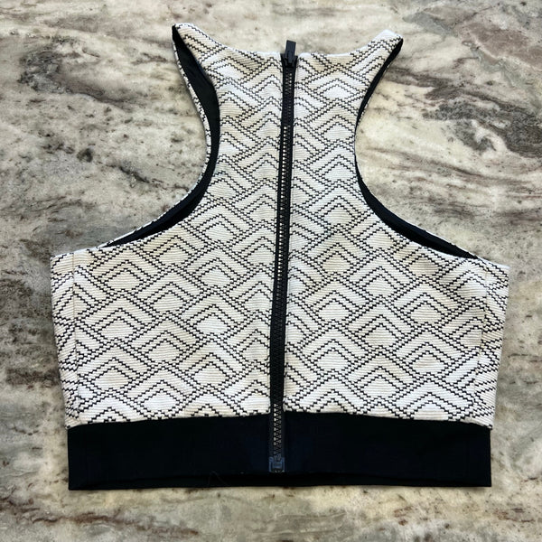 Express Black + White Racerback Crop Blouse XS