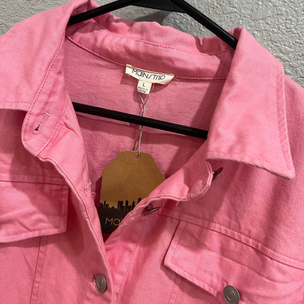 NWT BiBi Boutique Pink Denim Long Sleeve Fringe Romper Large