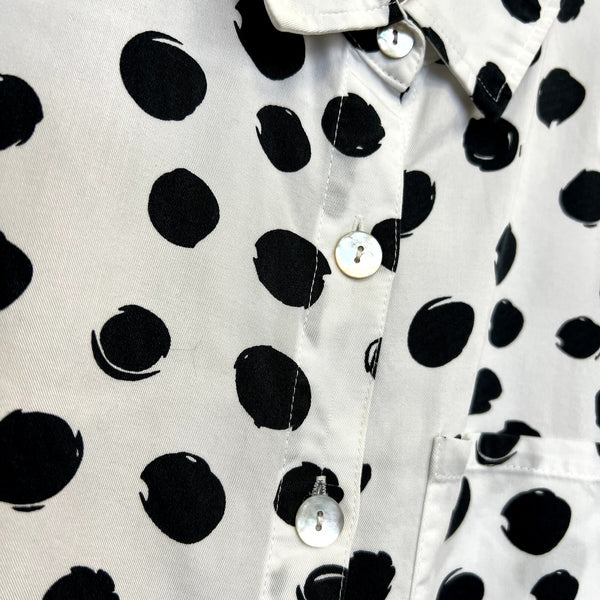 Multiples Black + White Polka Dot Long Sleeve Button Down Blouse Size Large