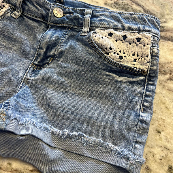 Vanilla Star Girls Lace Patched Cutoff Denim Shorts Size 10