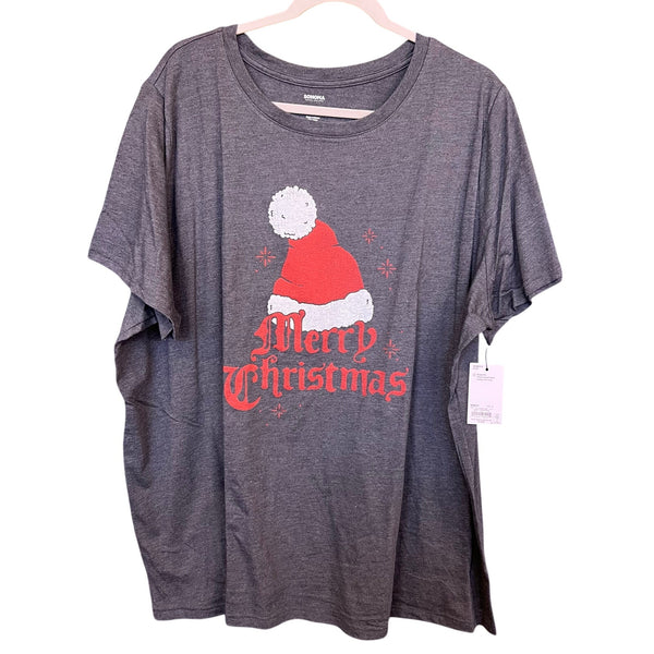 NWT Women's Merry Christmas Santa Hat Gray Graphic Tee Size 3XL