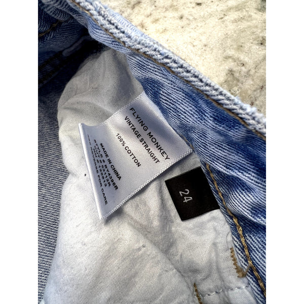 Flying Monkey Light Wash Straight Leg Raw Hem Jeans Size 24