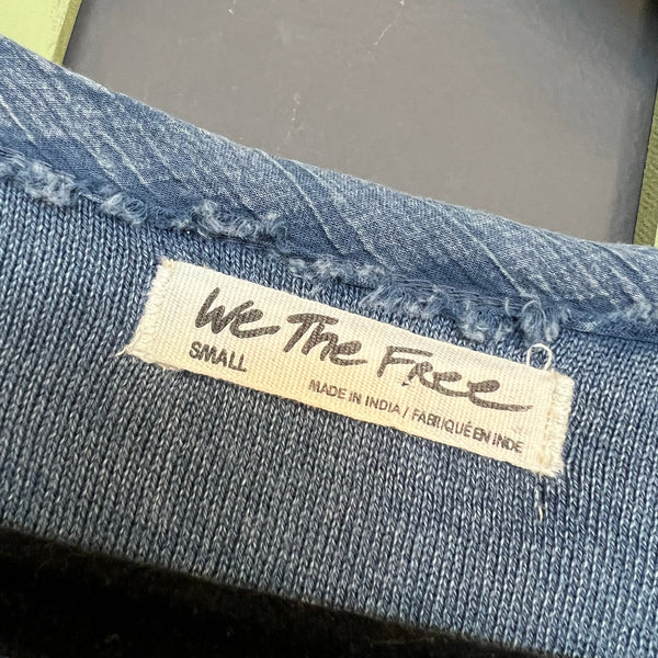 We the Free Denim Colored Cotton Raw Edge Open Front Bohemian Blouse Small