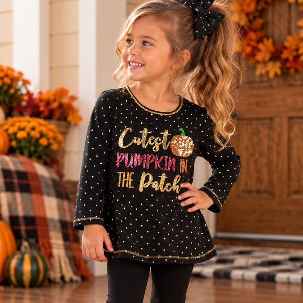 MudPie "Cutest Pumpkin" Polka Dot + Sequin Top Size 2T-3T