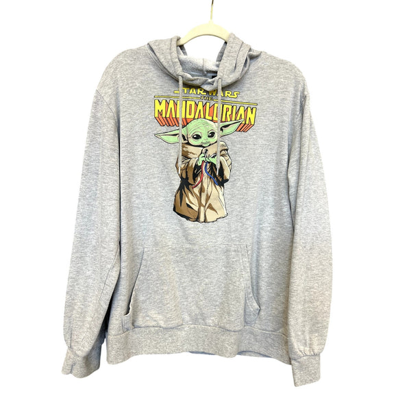 Star Wars Mandalorian Yoda Unisex Gray Graphic Hoodie Size Large