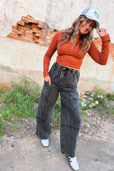 Rust Ribbed Henley Top