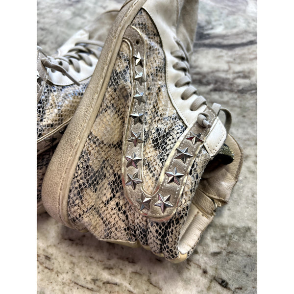 Vintage Havana Snake Print Studded High Top Sneakers Size 9.5