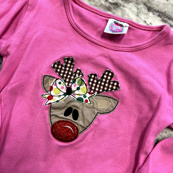 Giggle Box Embroidered Reindeer Pink Top Size 3