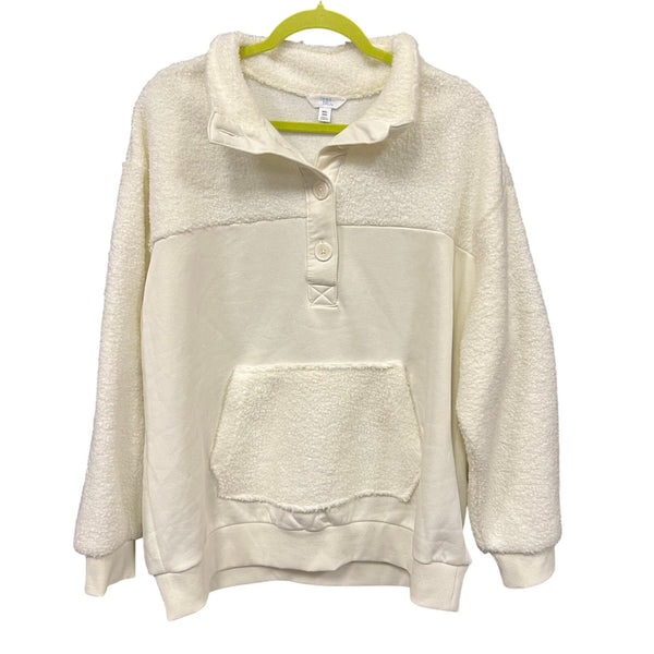 NWT Time and Tru Quarter Button White Sherpa Pullover Plus Size XXL