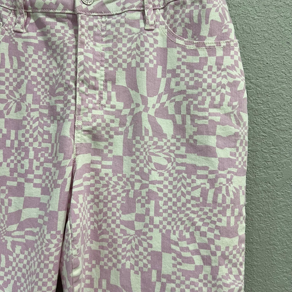 Ava + Viv High Rise Slim Straight Retro Geometrical Purple + White Jeans Size 16