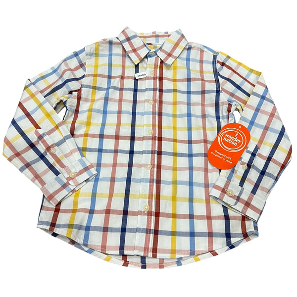 Wonder Nation Red Yellow Blue Lightweight Plaid Button Down Size 4T