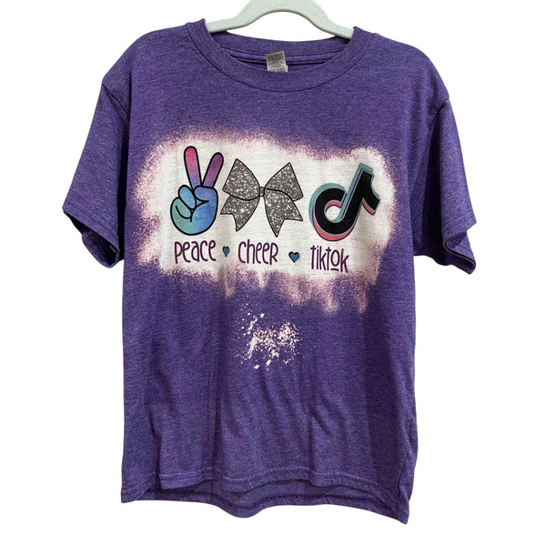 Peace Cheer Tiktok Bleached Youth Purple Graphic Tee Small