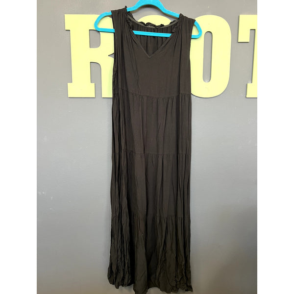Women's Black Sleeveless V-Neck Tiered Maxi Dress Size Large
