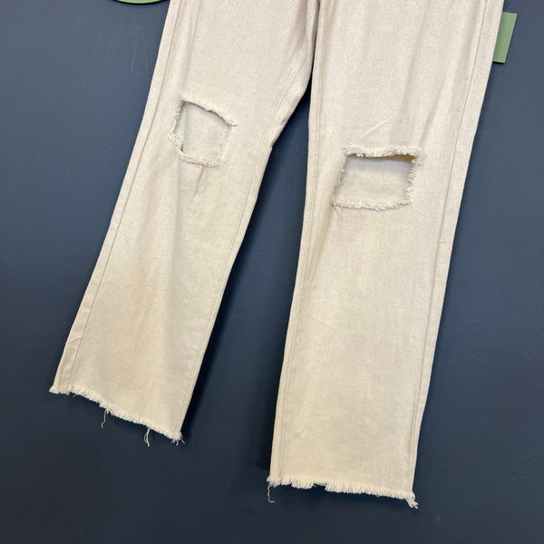 Gianni Bini Girls Cream Distressed High Waist Wide Leg Jeans Youth Size 14
