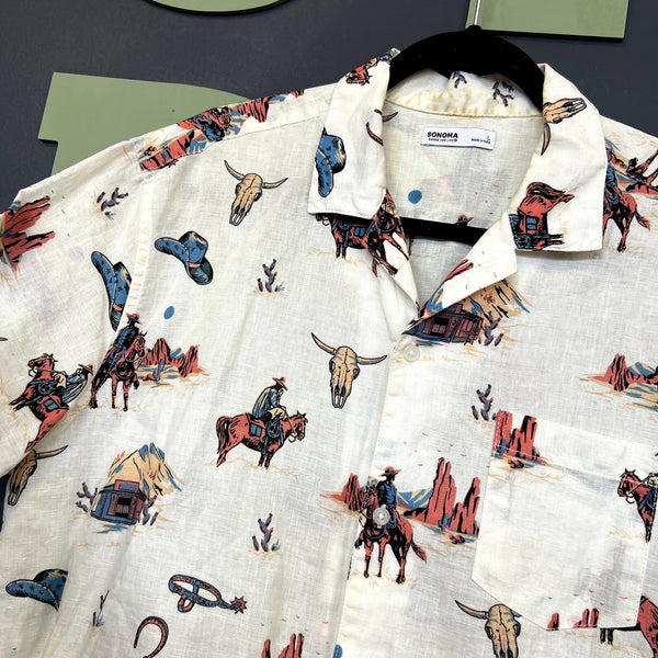 Sonoma Men's Western Linen Button Down Short Sleeve Top Large