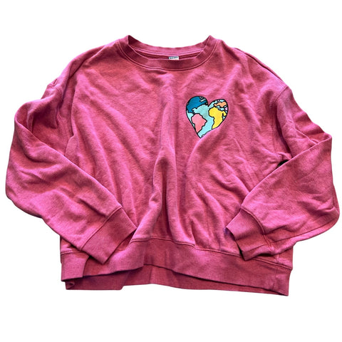 Old Navy Girls Heart of Earth Pink Oversized Sweatshirt Size XL 14/16