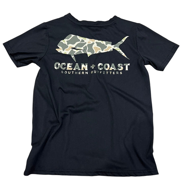 Ocean + Coast Boys Black Graphic Tee with Camo Fish Medium