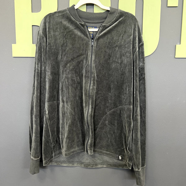 Polo Ralph Lauren Charcoal Velvet Sleepwear Full Zip Jacket Size Large
