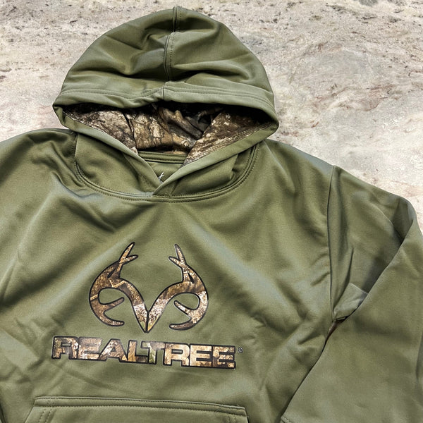 Realtree Boys Olive Green + Camo Hooded Pullover Size Youth 7