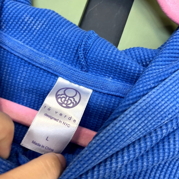 Te Verde Waffle Knit Bright Blue Side Slit Hoodie Size Large