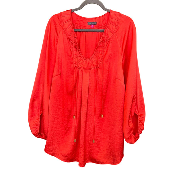 Vince Camuto Red Satin Bubble Sleeve Tunic Top 2XL