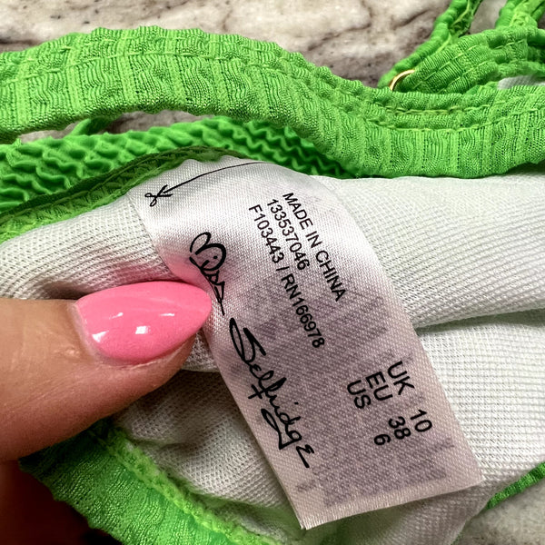 Miss Selfridge by Asos Green Ribbed Triangle Bikini Top Size 6