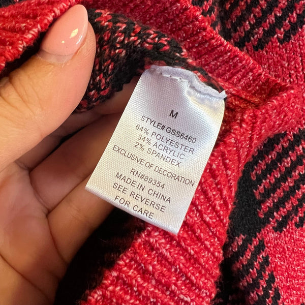 Adrienne Vittadini Red + Black Checkered Believe Christmas Sweater Medium