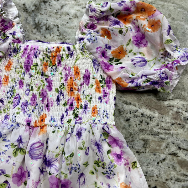Rare Editions Girls Sparkle Floral Dress Size XS