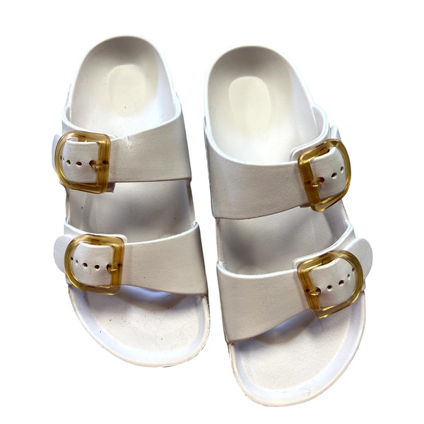 Women's White Double Buckle Rubber Slide Sandals Size 8