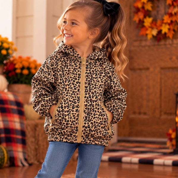 Girls Leopard Hooded Full Zip Jacket Size 5T
