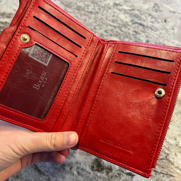 NWT Rogesi Faux Red Leather Card Holder Bifold Wallet