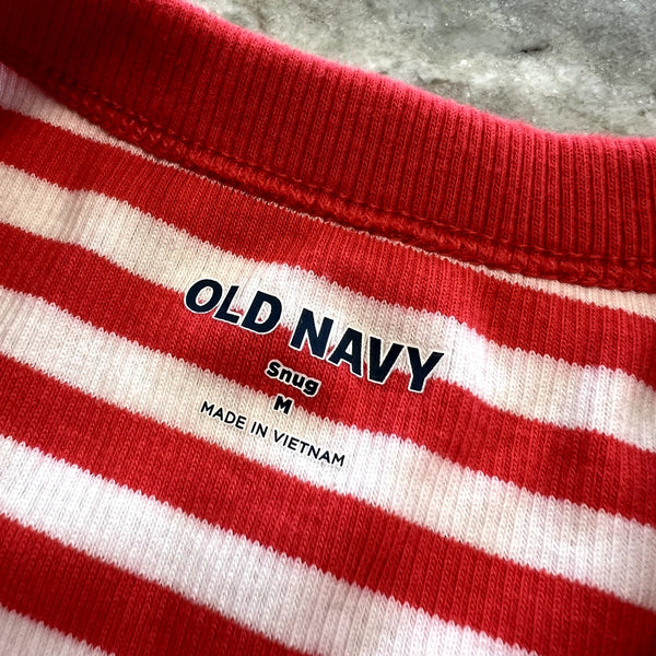 Old Navy Red + White Striped Snug Basic Tee Size Medium